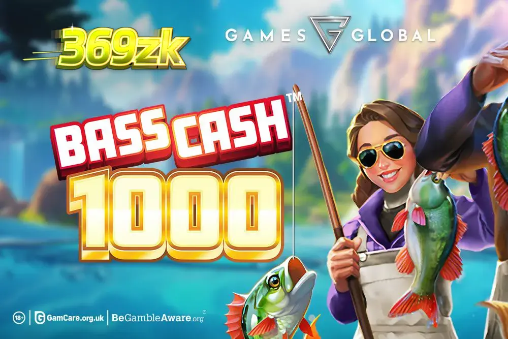 Tampilan visual permainan slot Bass Cash 1000 dengan tema memancing yang cerah